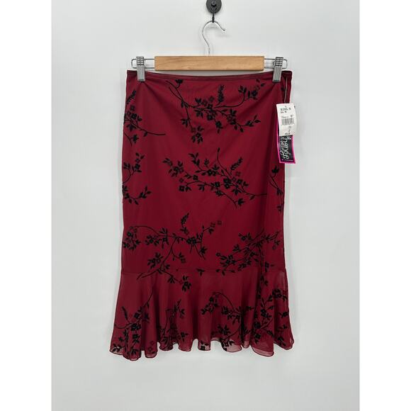 Exact Change Y2K Red Floral Midi Skirt Size M NWT Deadstock Vampire Whimsigoth - Picture 1 of 6